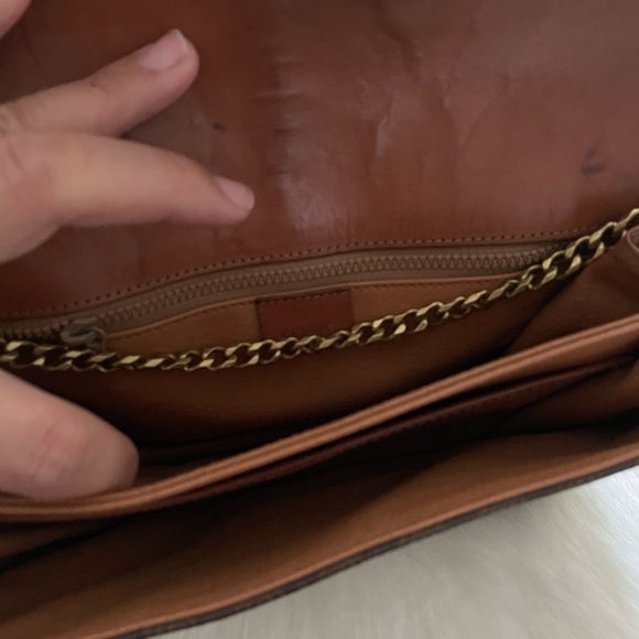 Celine Brown Shoulder Bag with Monogram Pattern and Gold Chain Strap - Picture 6 of 7